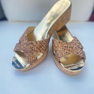 Jimmy Choo Snake Print Cork Wedge Sandals
